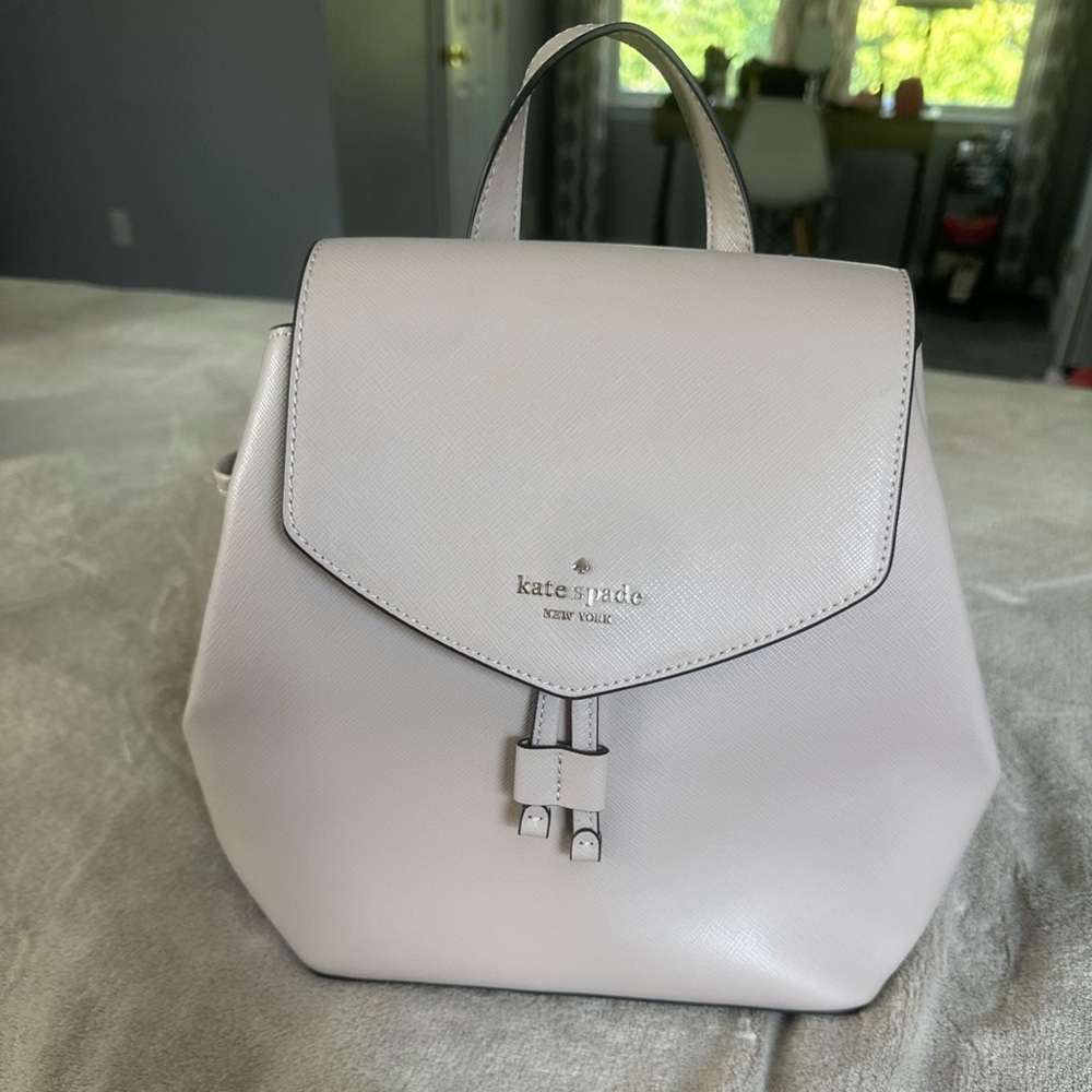 Kate Spade Lizzie Saffiano Leather Medium Flap Backpack Thunder Cloud